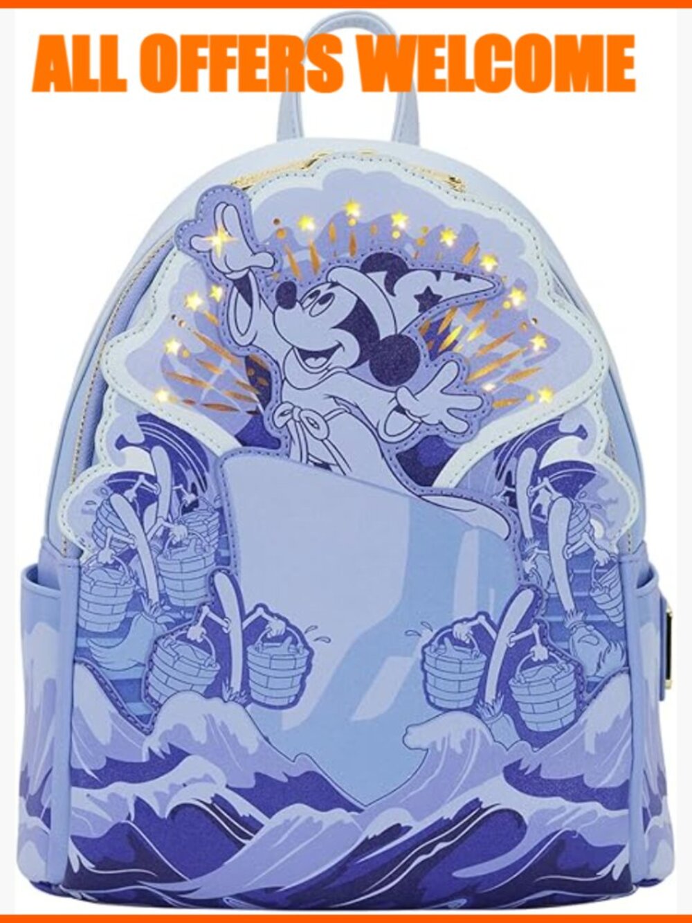 Light Up Mini Backpack with Faux Leather and Gold Foil